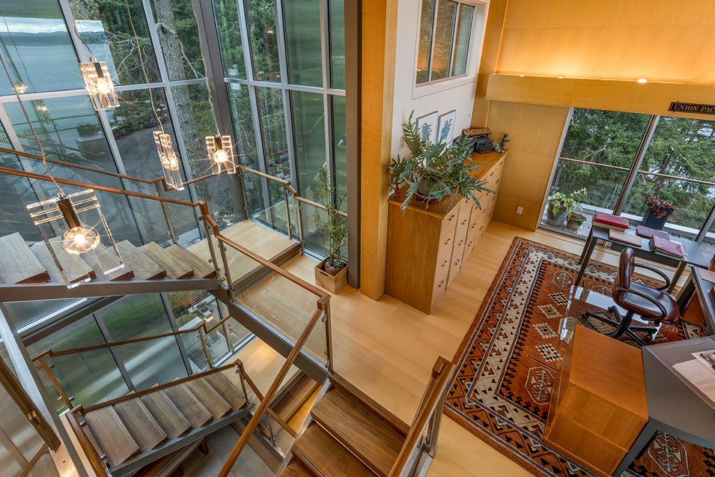 contemporary home looking down through floors